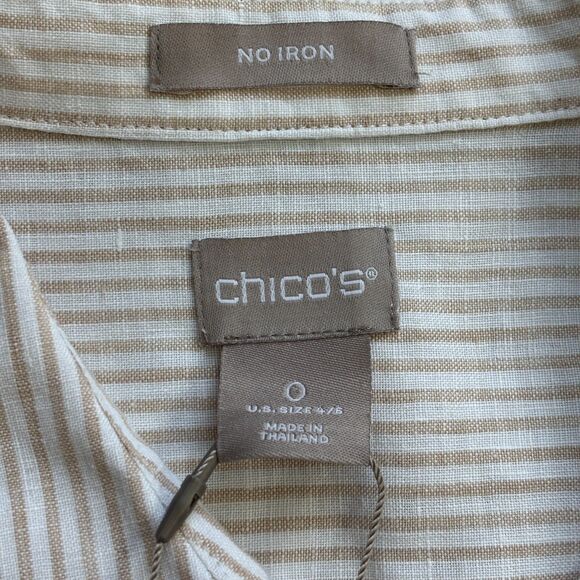 Chico's 100% Linen Button Down Shirt Women's 0 / US 4-6 Stripe Roll Sleeve NWT - Picture 4 of 8